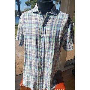 Ralph Lauren Polo 100% Linen Plaid Short Sleeve Button Down Shirt Men's Size XL